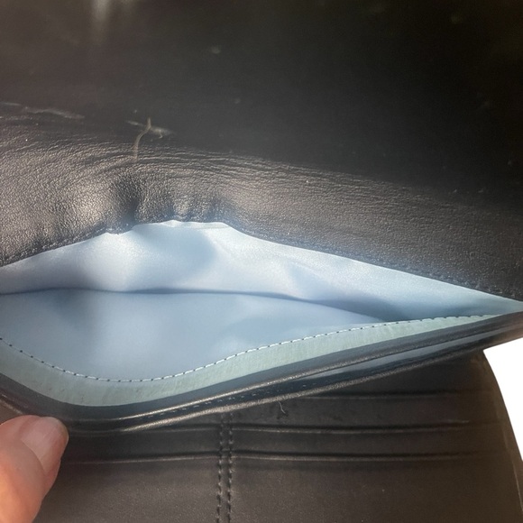 Vtg COACH Soho Leather Wallet Trifold Soft Slim Black Pleated Blue Lining Clutch - Picture 3 of 8